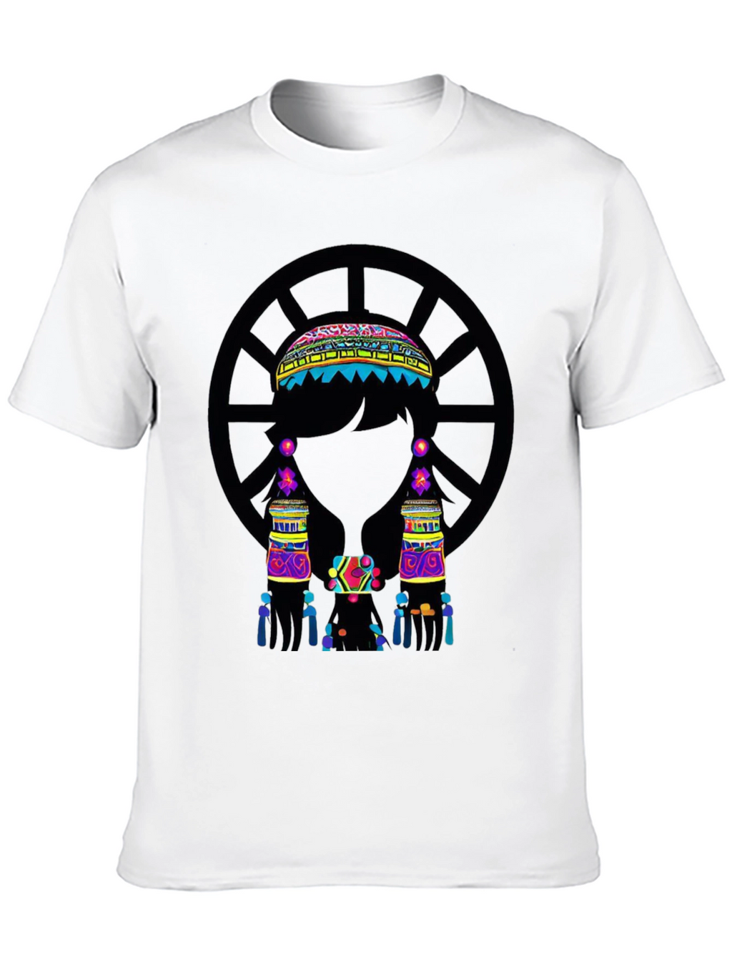 Vibrant Ethnic Print Black T-Shirt