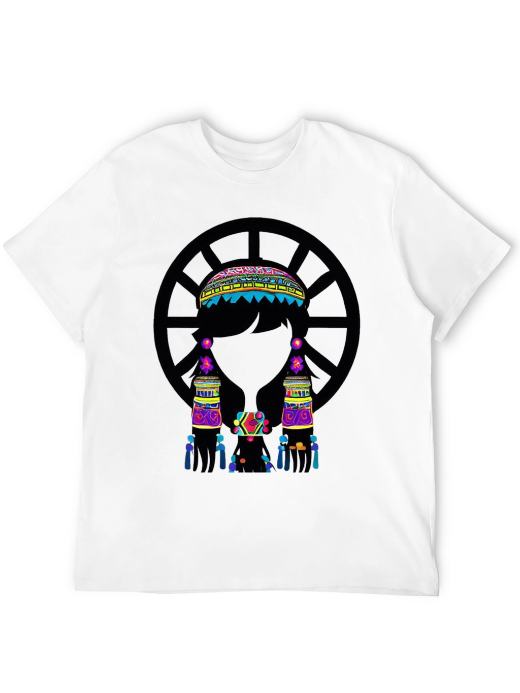 Vibrant Ethnic Print Black T-Shirt