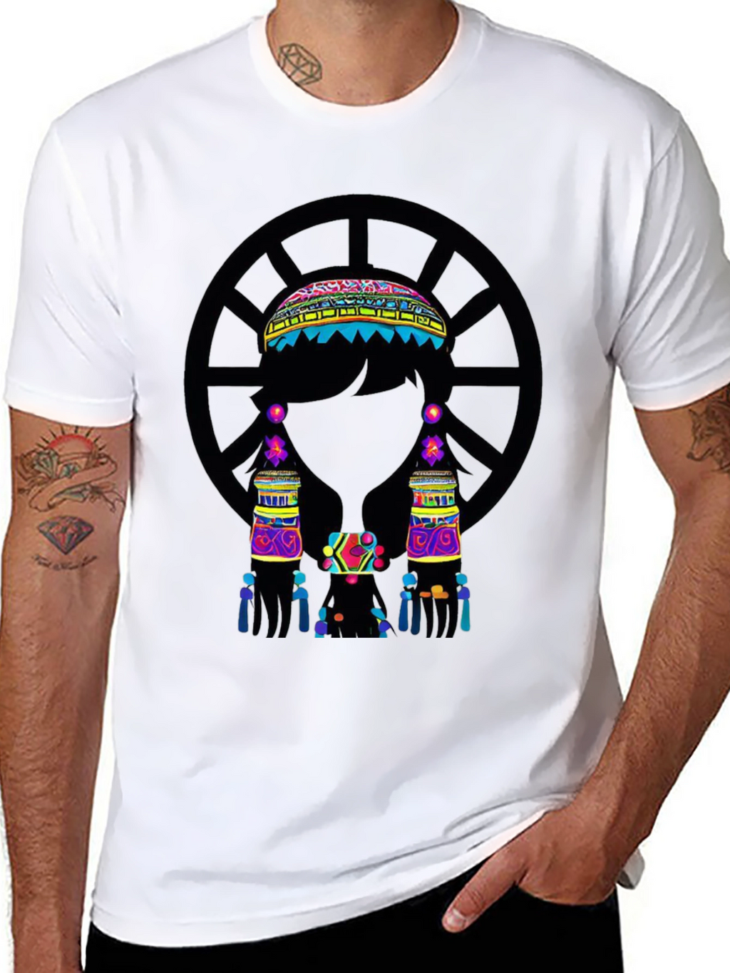 Vibrant Ethnic Print Black T-Shirt