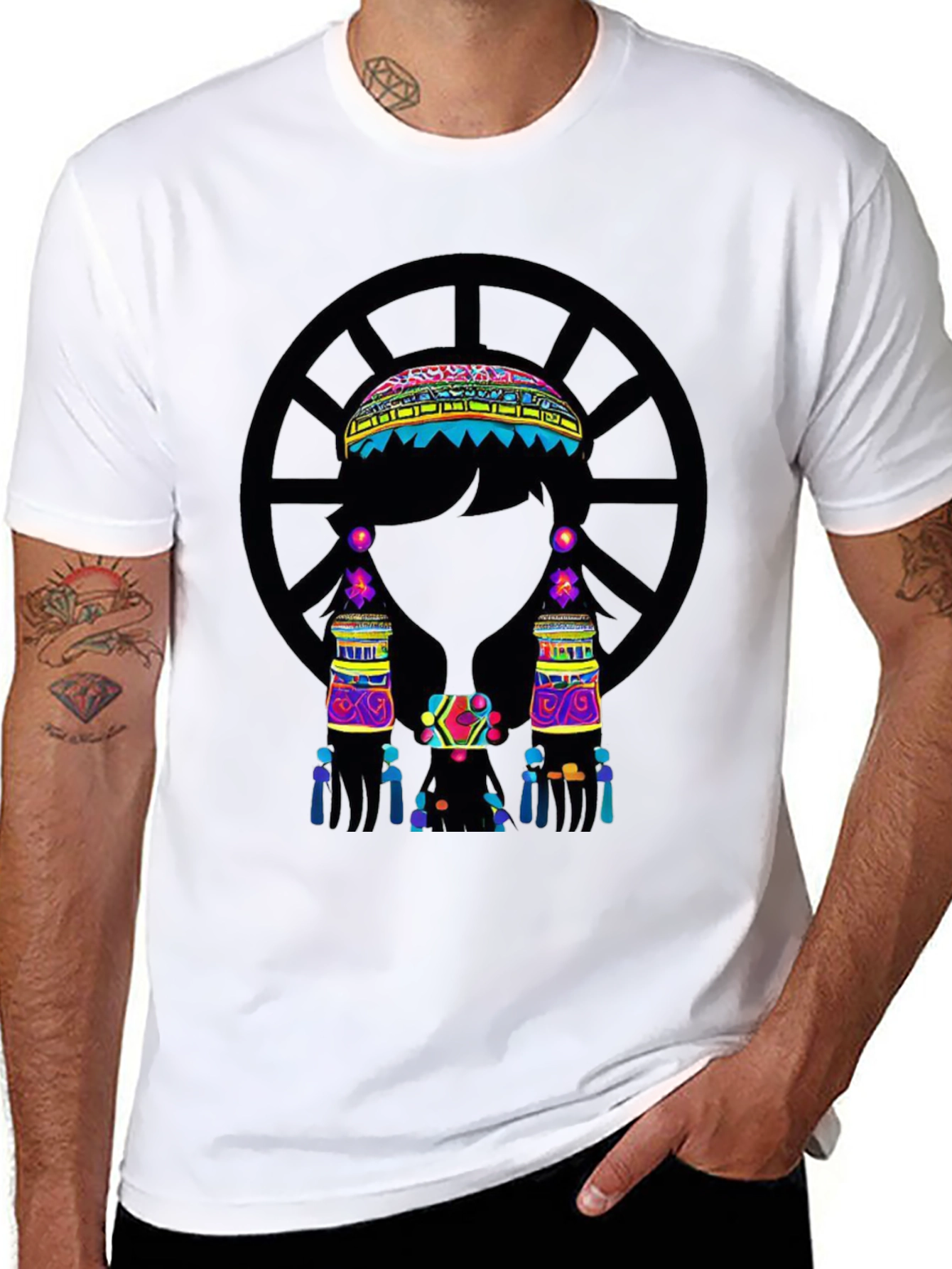 Vibrant Ethnic Print Black T-Shirt