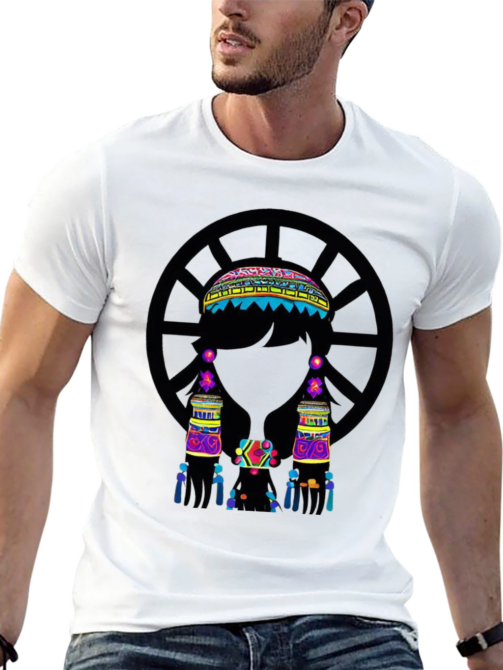 Vibrant Ethnic Print Black T-Shirt