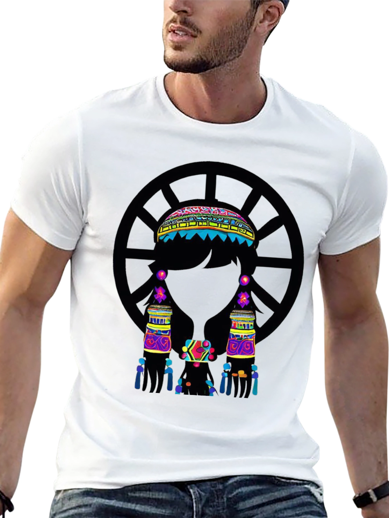 Vibrant Ethnic Print Black T-Shirt