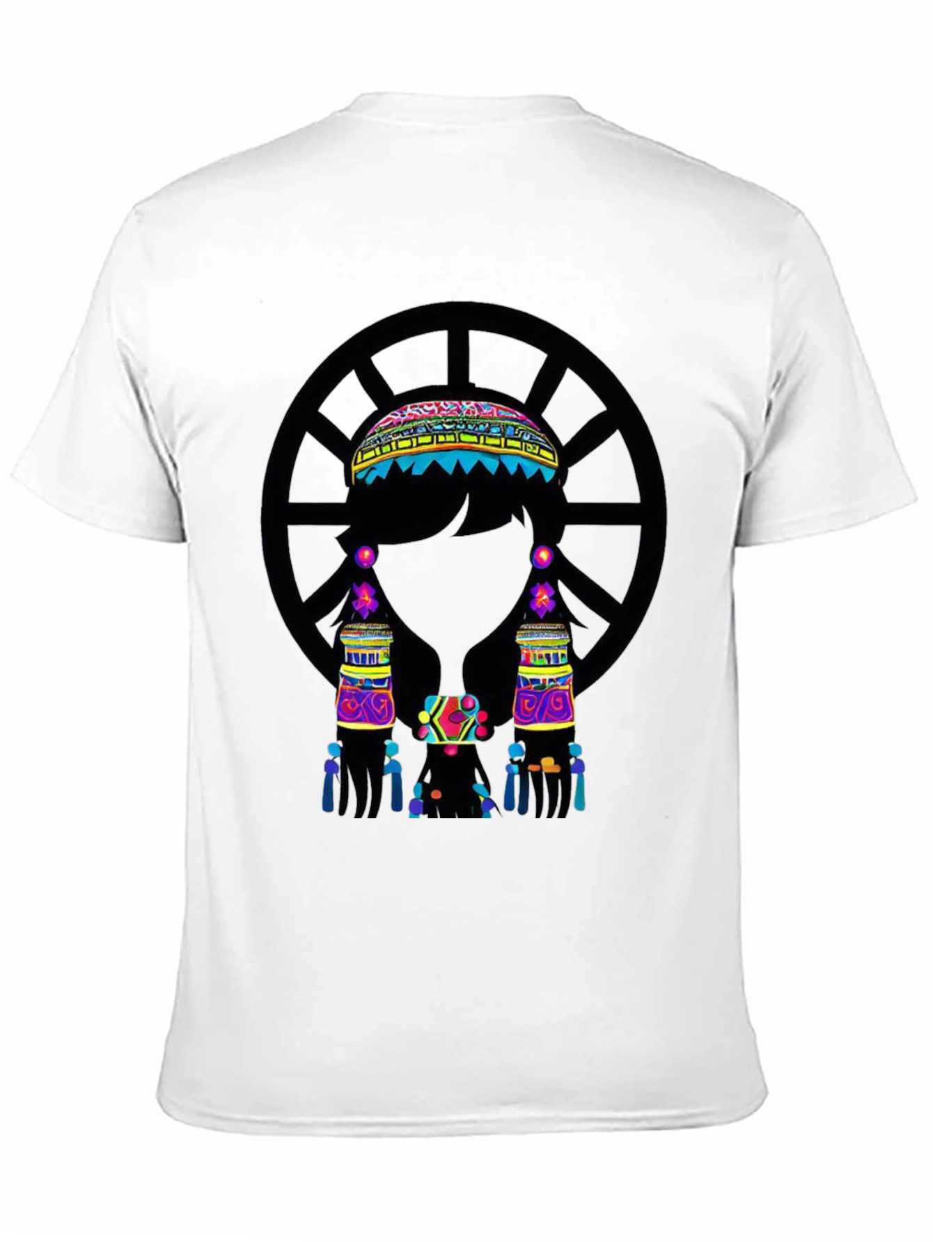 Vibrant Ethnic Print Black T-Shirt