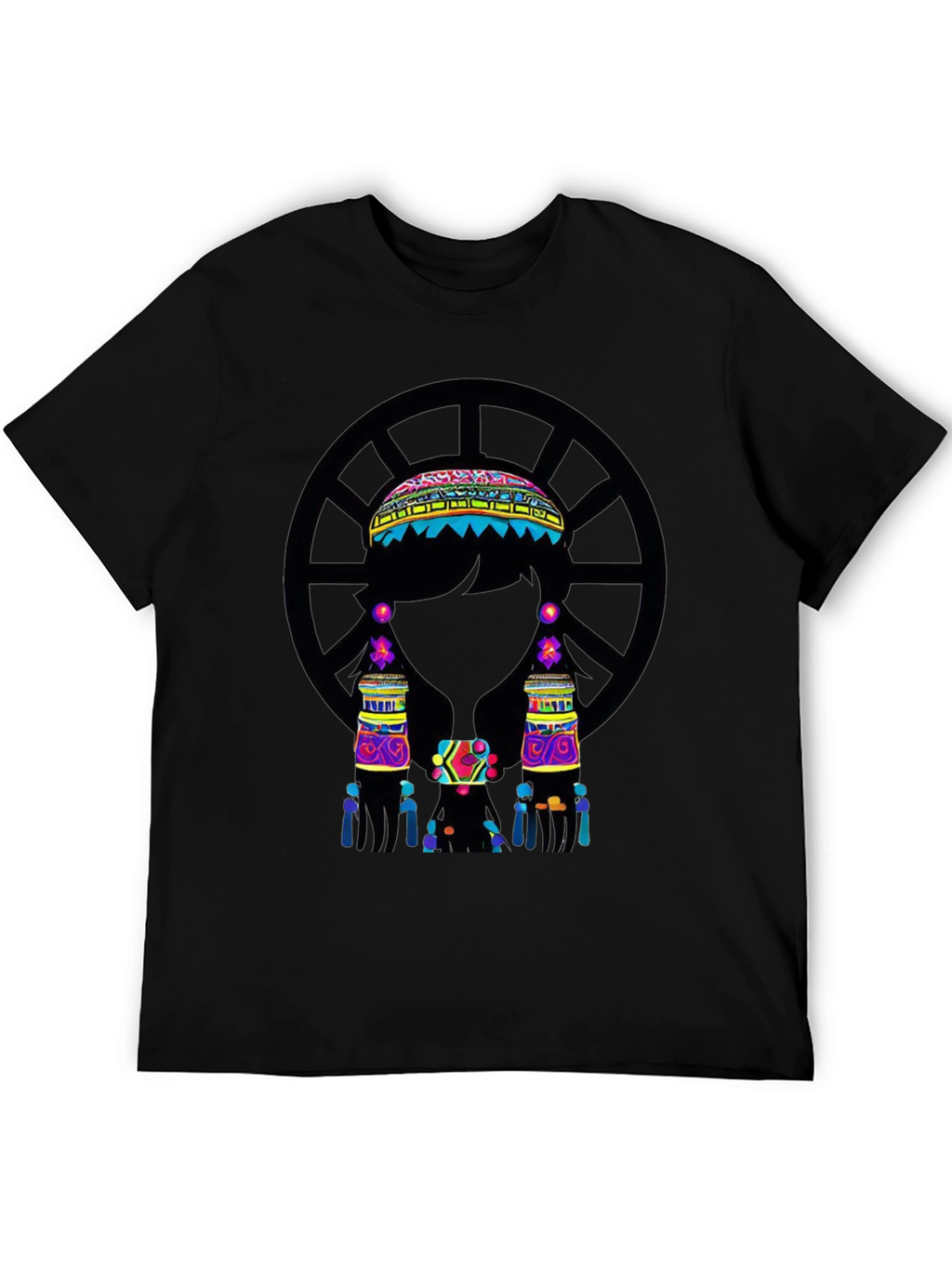 Vibrant Ethnic Print Black T-Shirt