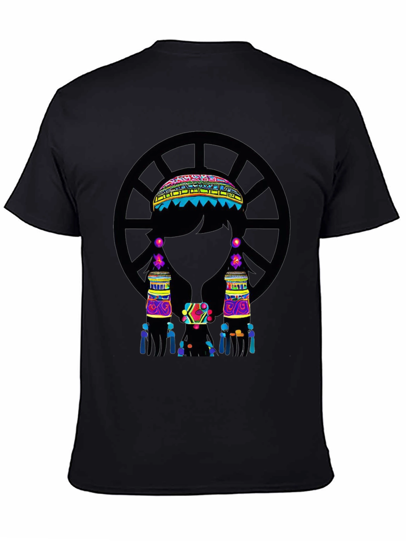 Vibrant Ethnic Print Black T-Shirt
