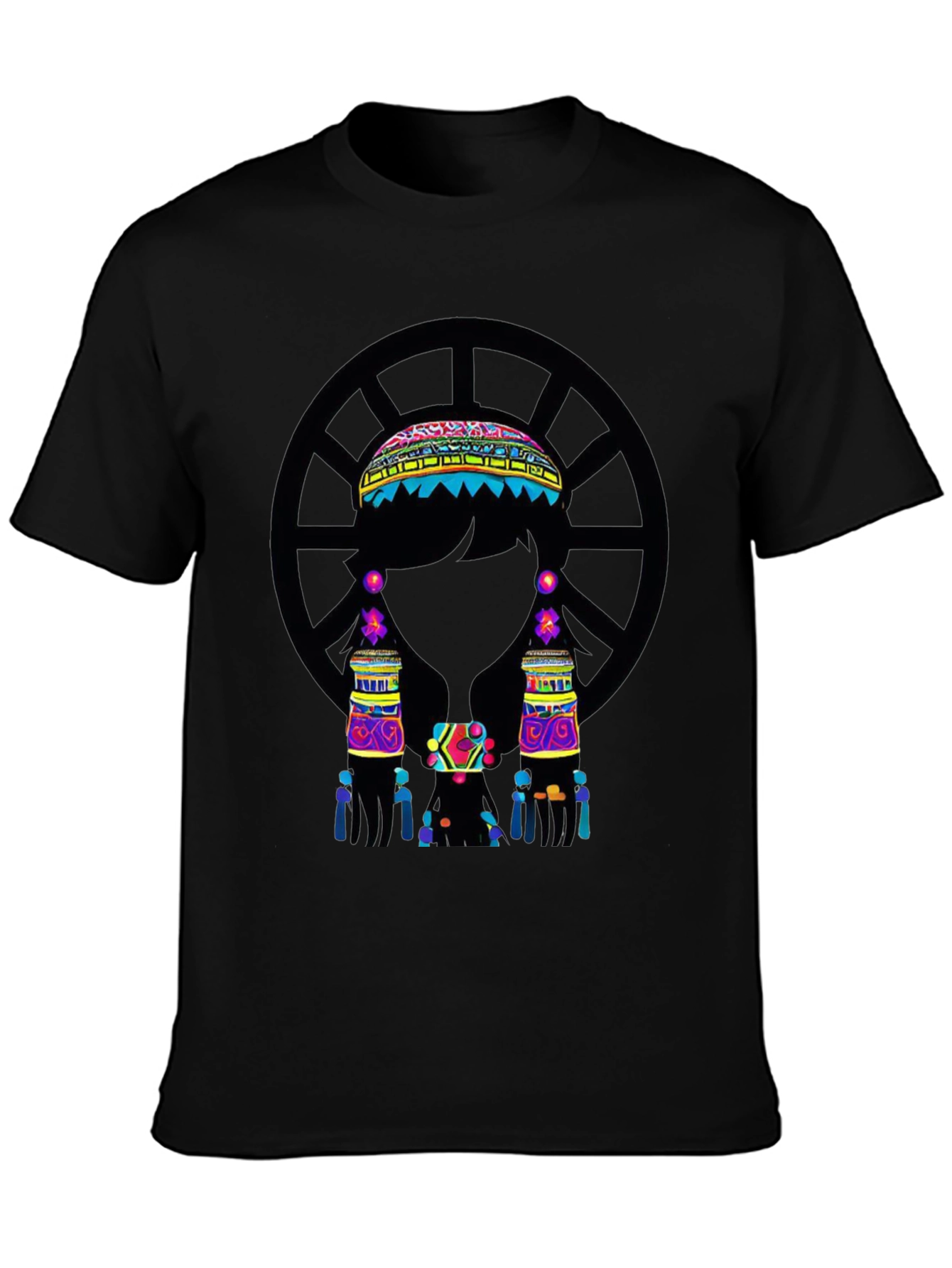 Vibrant Ethnic Print Black T-Shirt