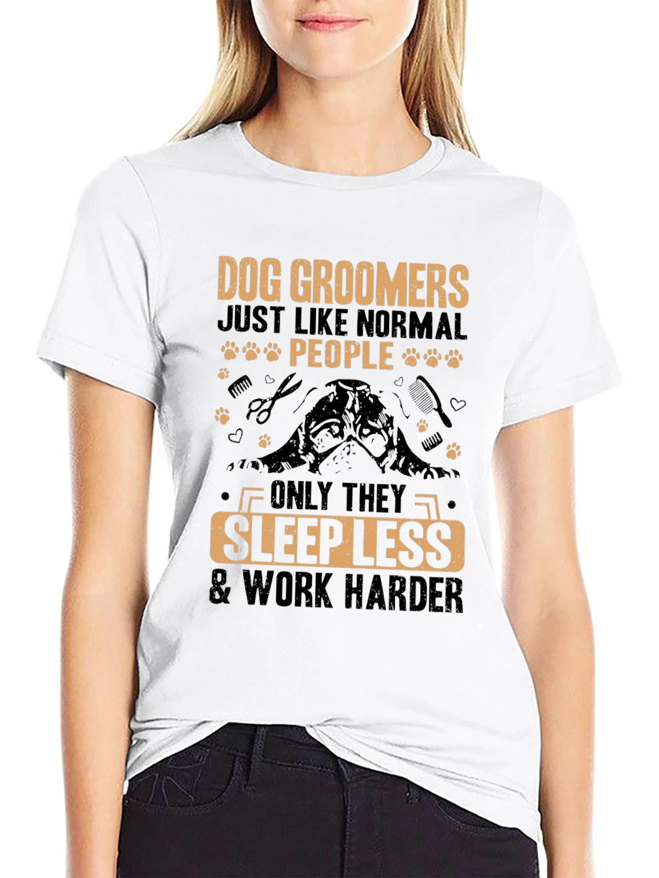 Dog Groomer T-Shirt - Sleep Less Work Harder