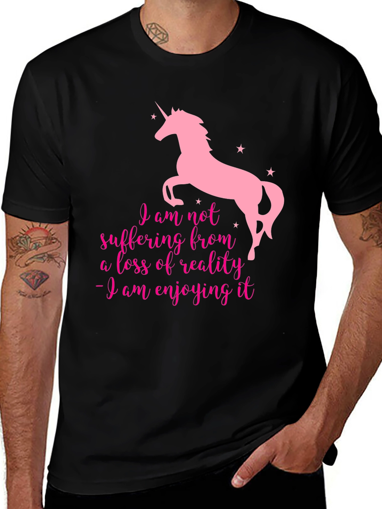 Unicorn Enjoying Reality Black T-Shirt