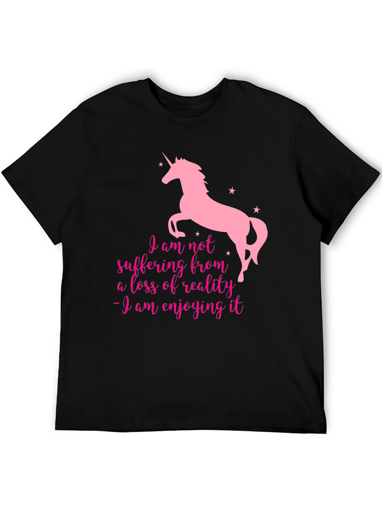 Unicorn Enjoying Reality Black T-Shirt