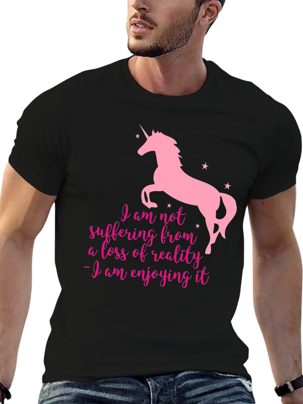 Unicorn Enjoying Reality Black T-Shirt