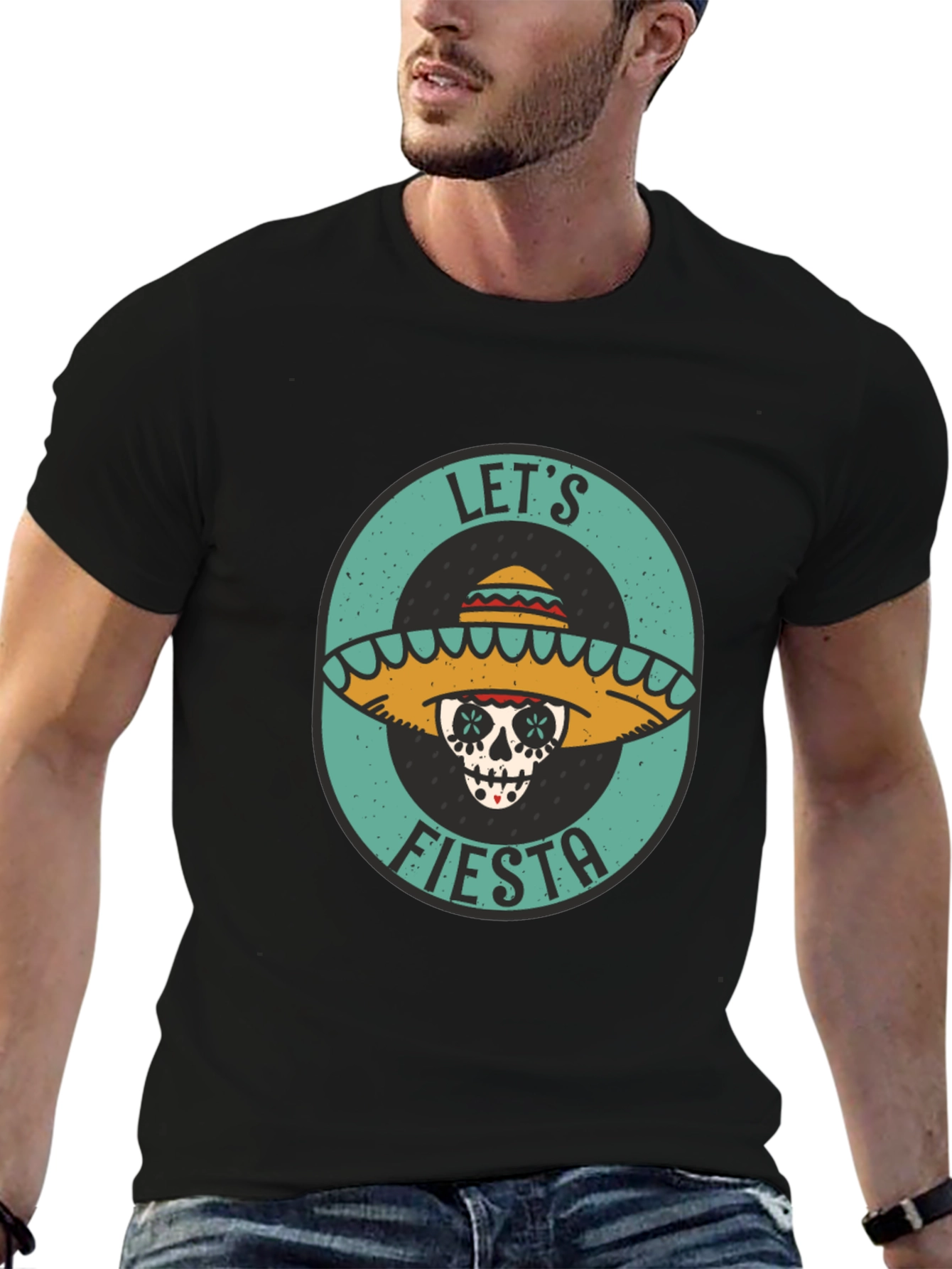 Lets Fiesta Sugar Skull Tee - Black Cotton T-Shirt