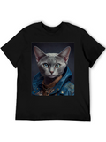 Cool Cat in Denim Tee - Unique Graphic T-Shirt