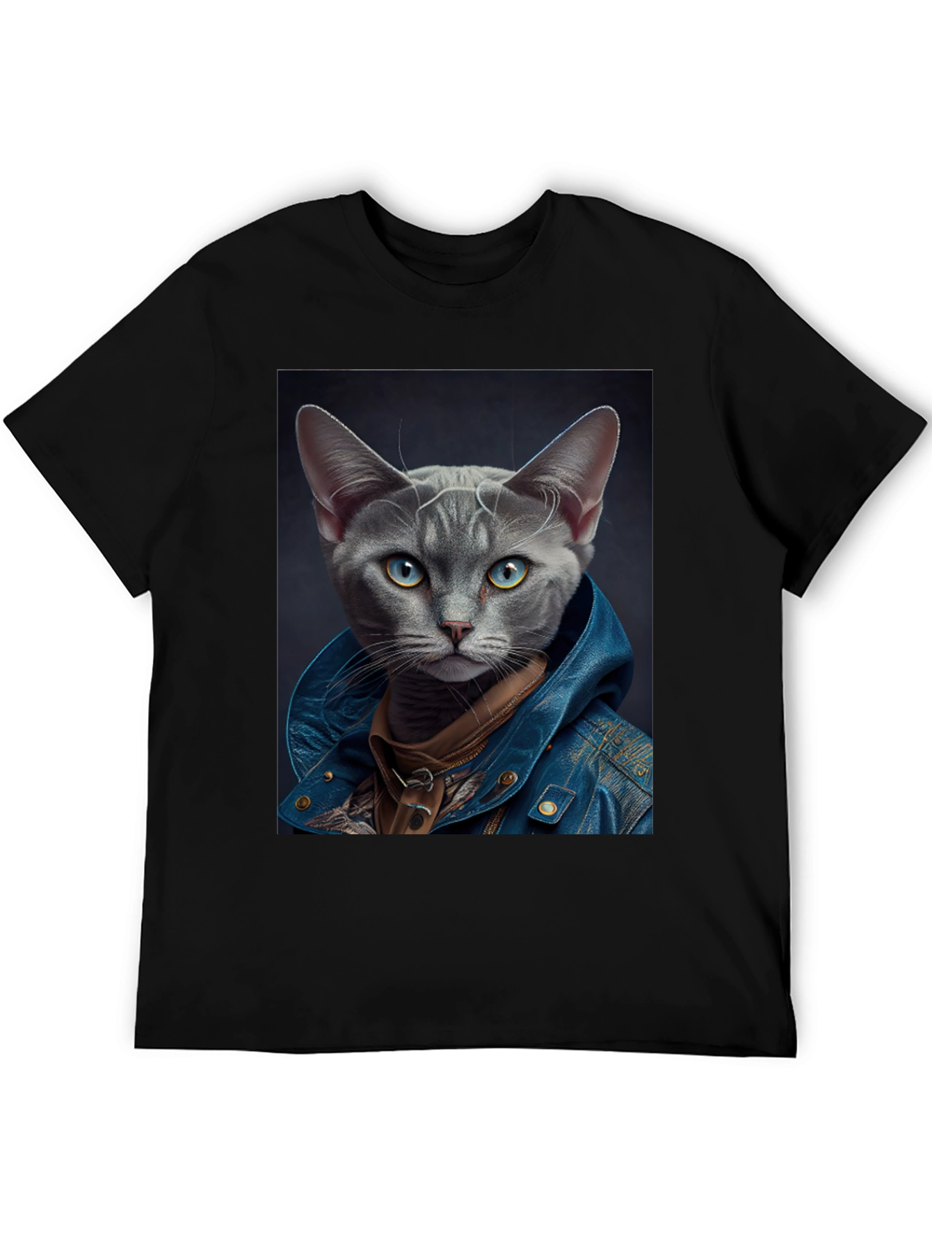 Cool Cat in Denim Tee - Unique Graphic T-Shirt