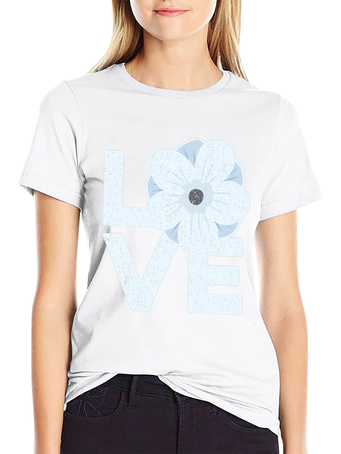 Floral LOVE Graphic T-Shirt - Black Casual Tee