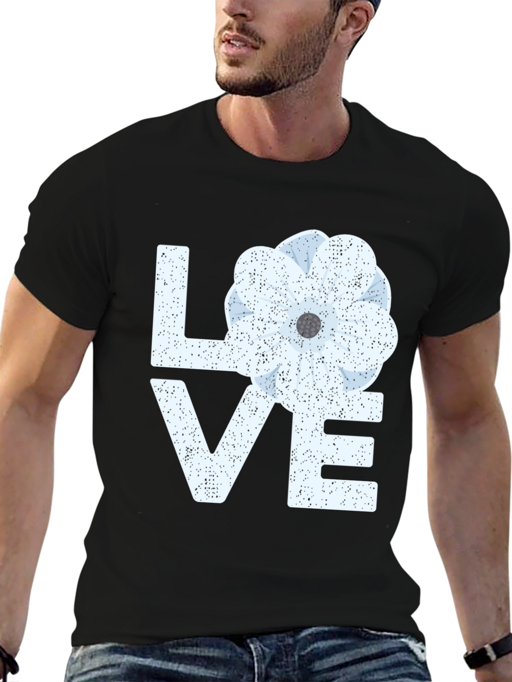 Floral LOVE Graphic T-Shirt - Black Casual Tee