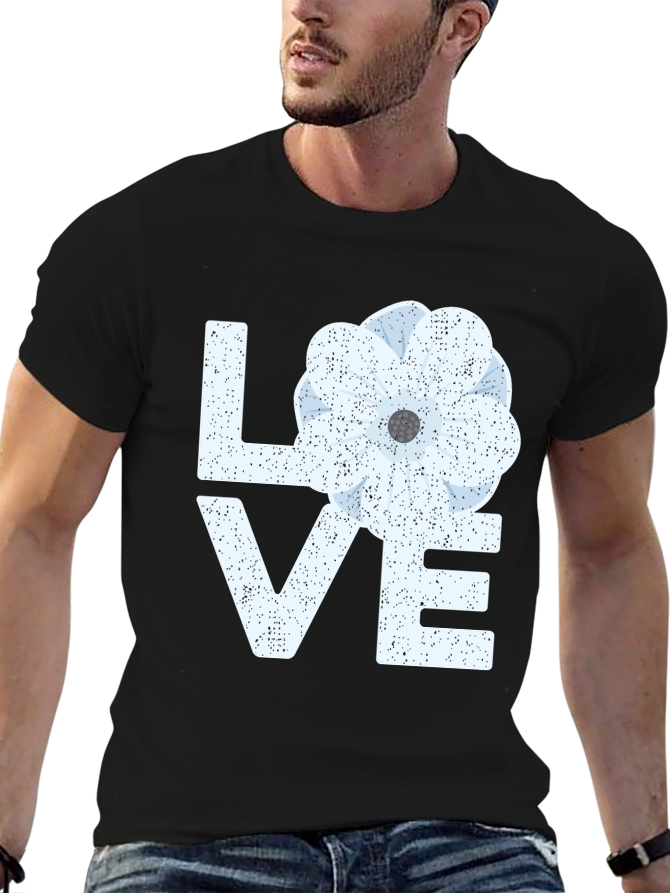 Floral LOVE Graphic T-Shirt - Black Casual Tee