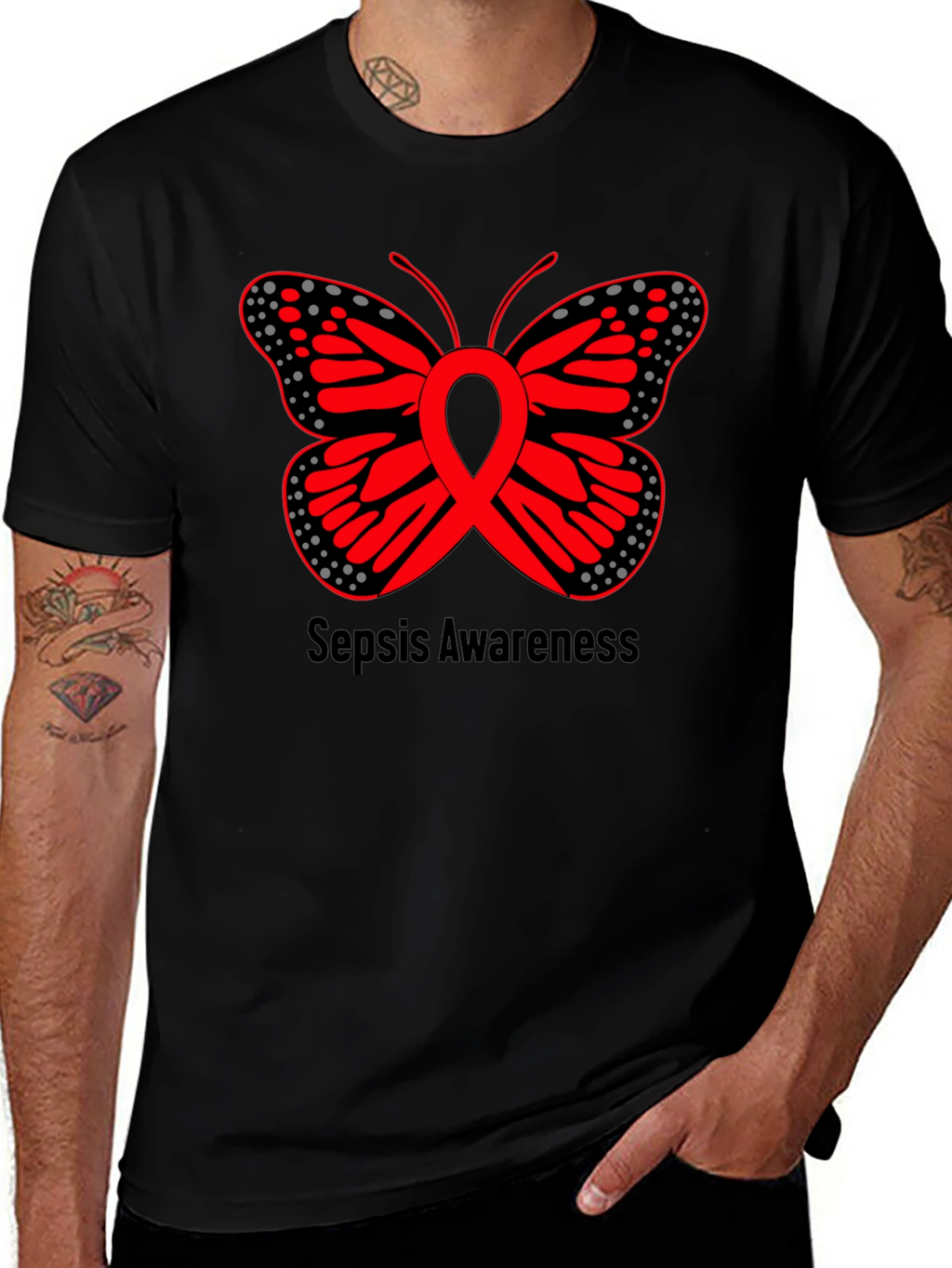 Sepsis Awareness Butterfly Ribbon Graphic Tee
