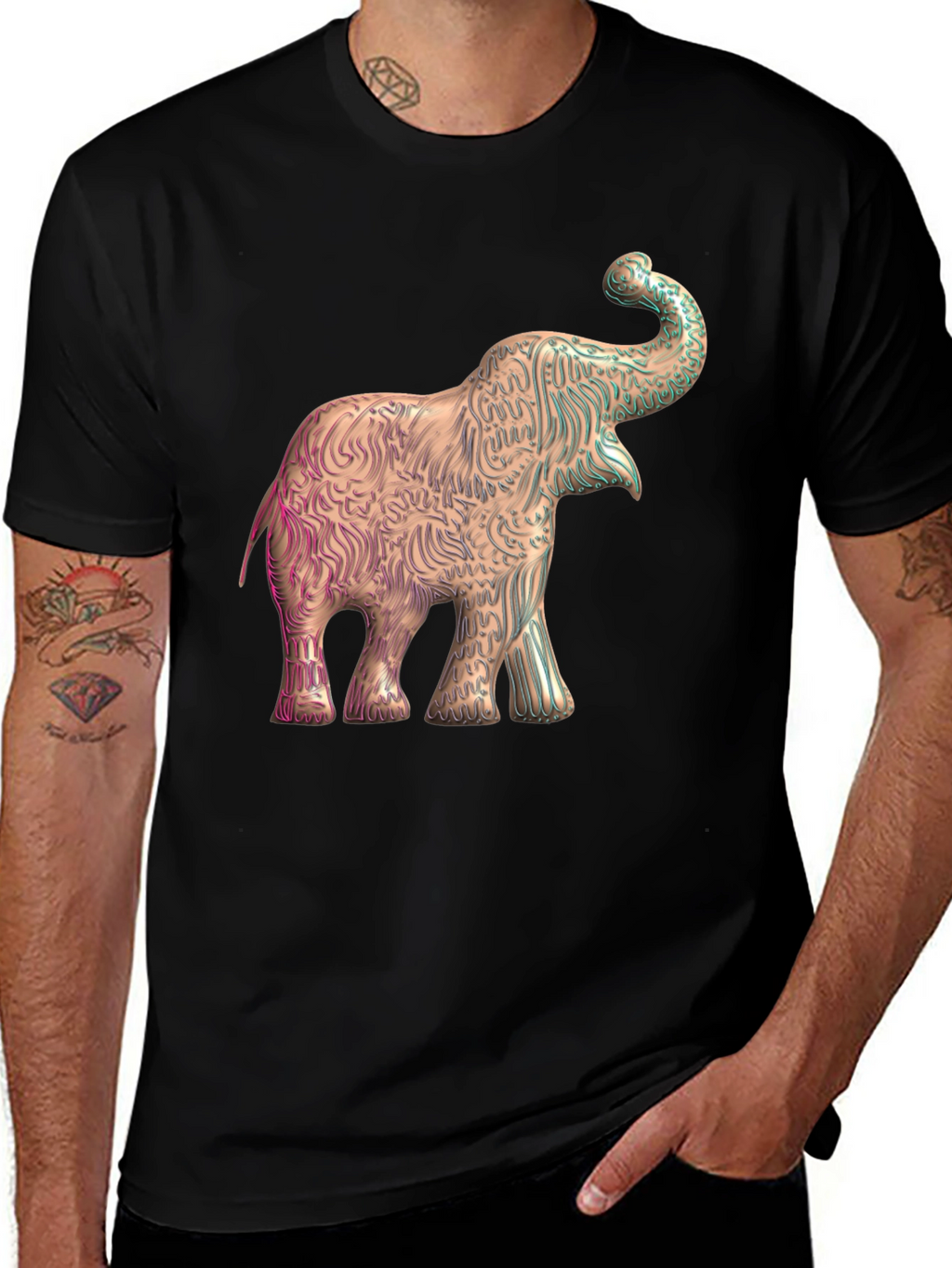 Elephant Graphic Print Tee - Stylish Mens Black T-Shirt