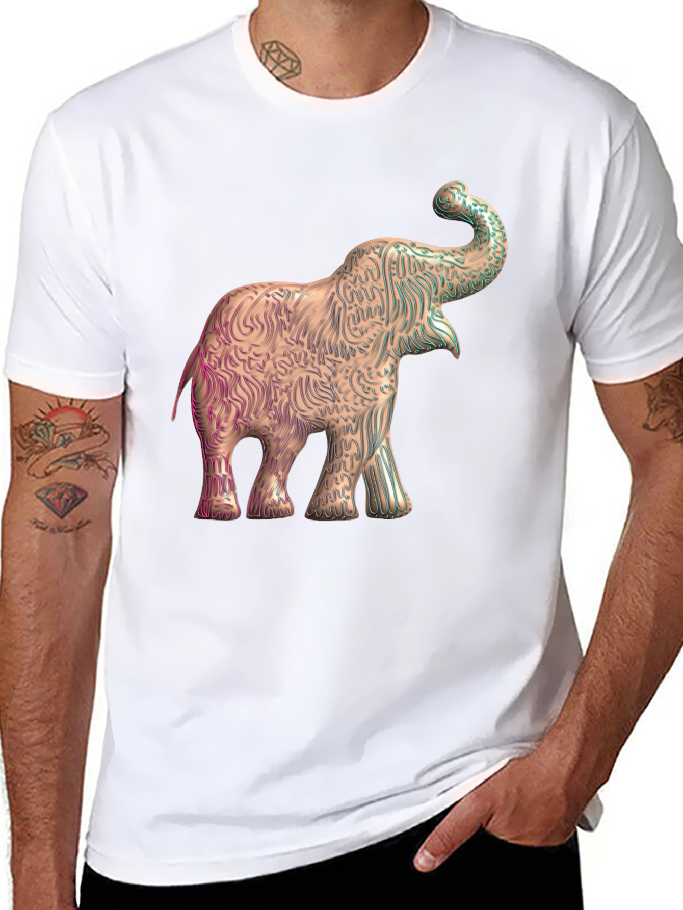 Elephant Graphic Print Tee - Stylish Mens Black T-Shirt