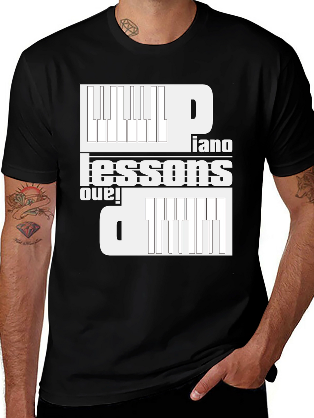 Piano Lessons Graphic T-Shirt - Black Cotton Tee
