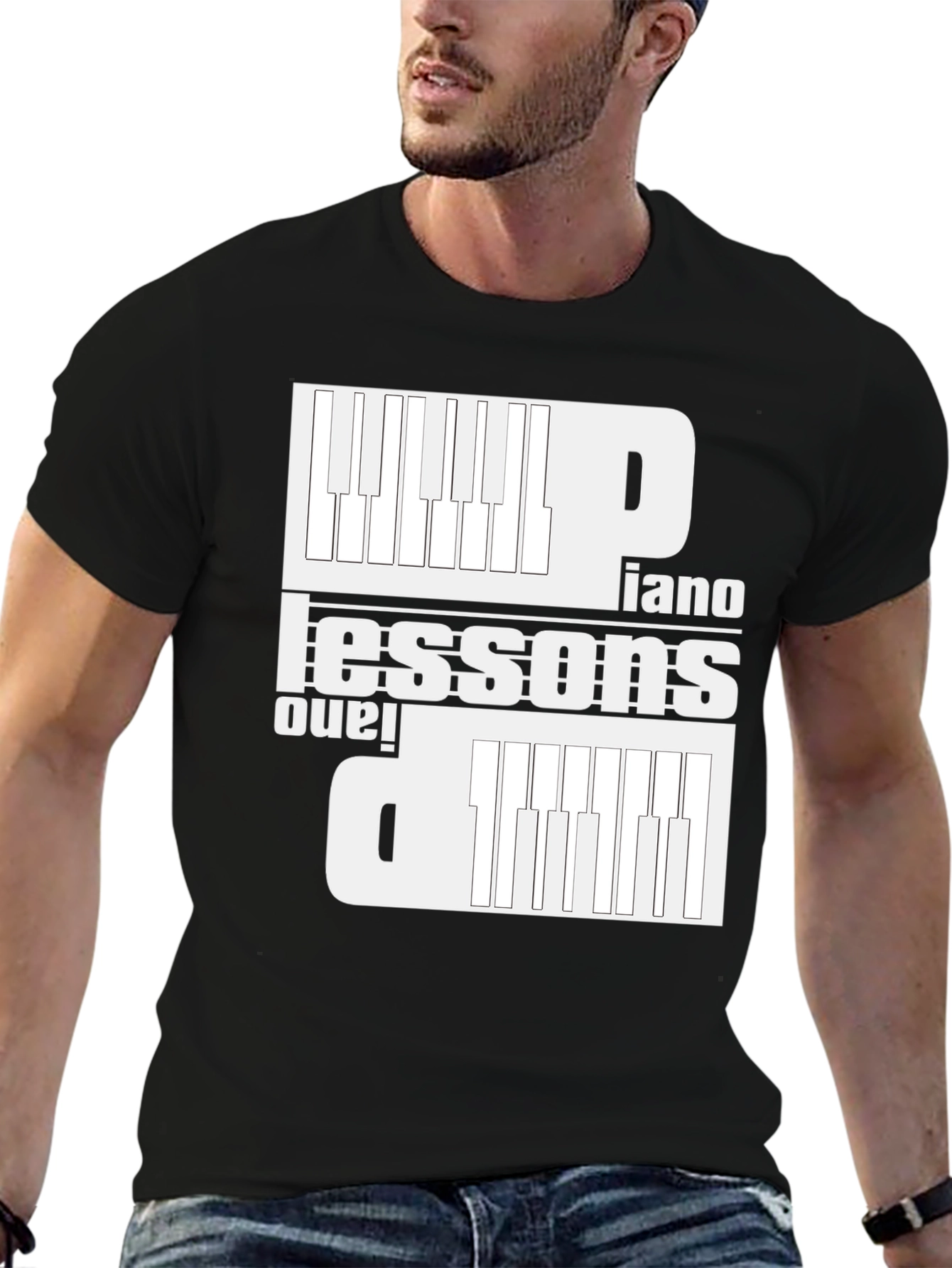 Piano Lessons Graphic T-Shirt - Black Cotton Tee