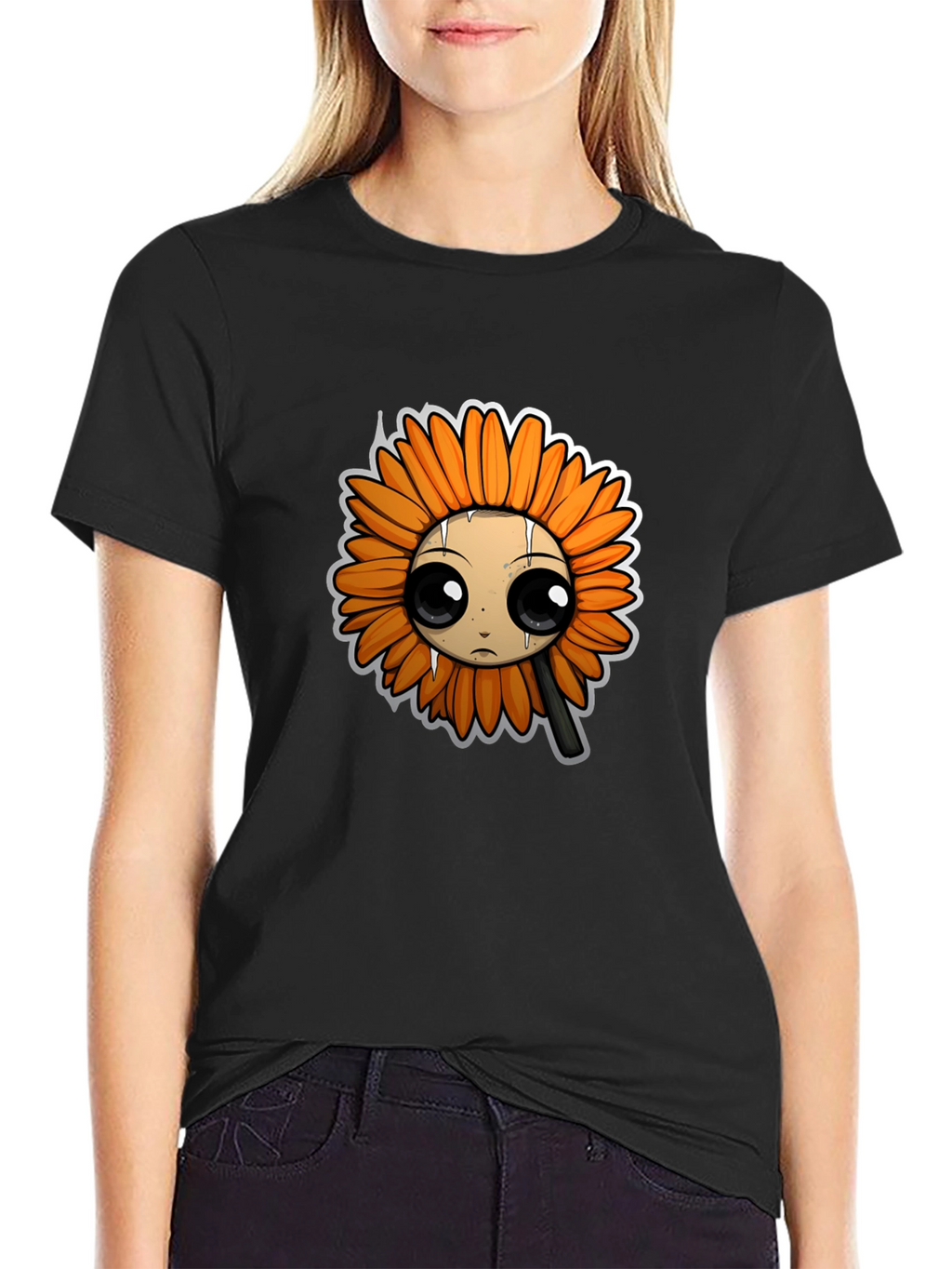 Emo Sunflower Graphic T-Shirt - Black Cotton Tee