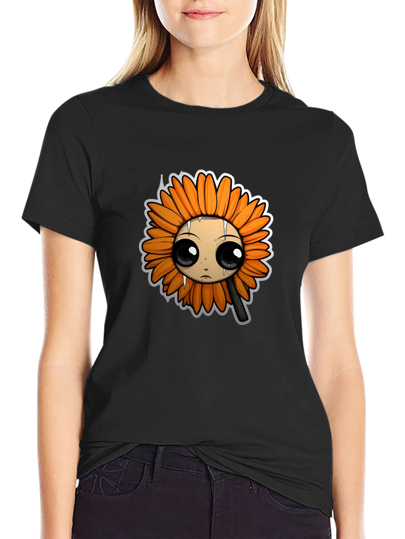 Emo Sunflower Graphic T-Shirt - Black Cotton Tee