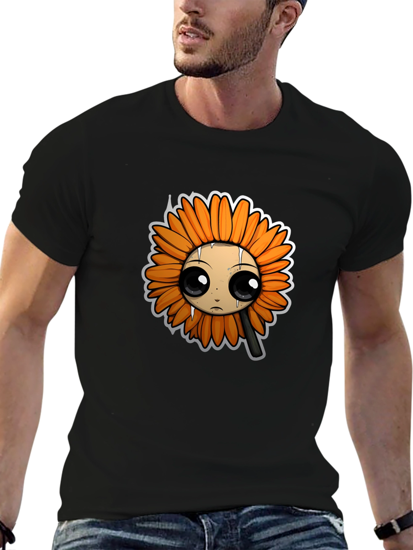 Emo Sunflower Graphic T-Shirt - Black Cotton Tee