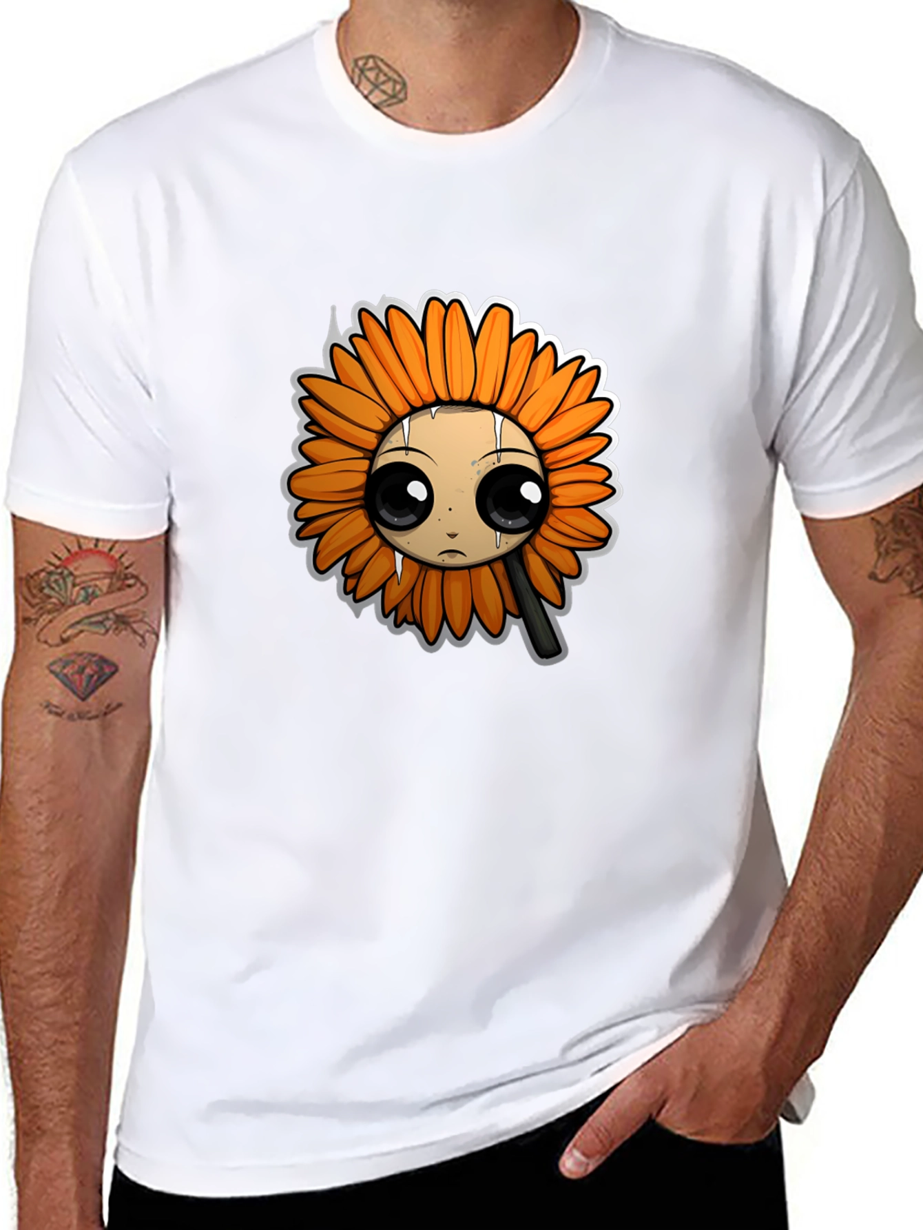 Emo Sunflower Graphic T-Shirt - Black Cotton Tee