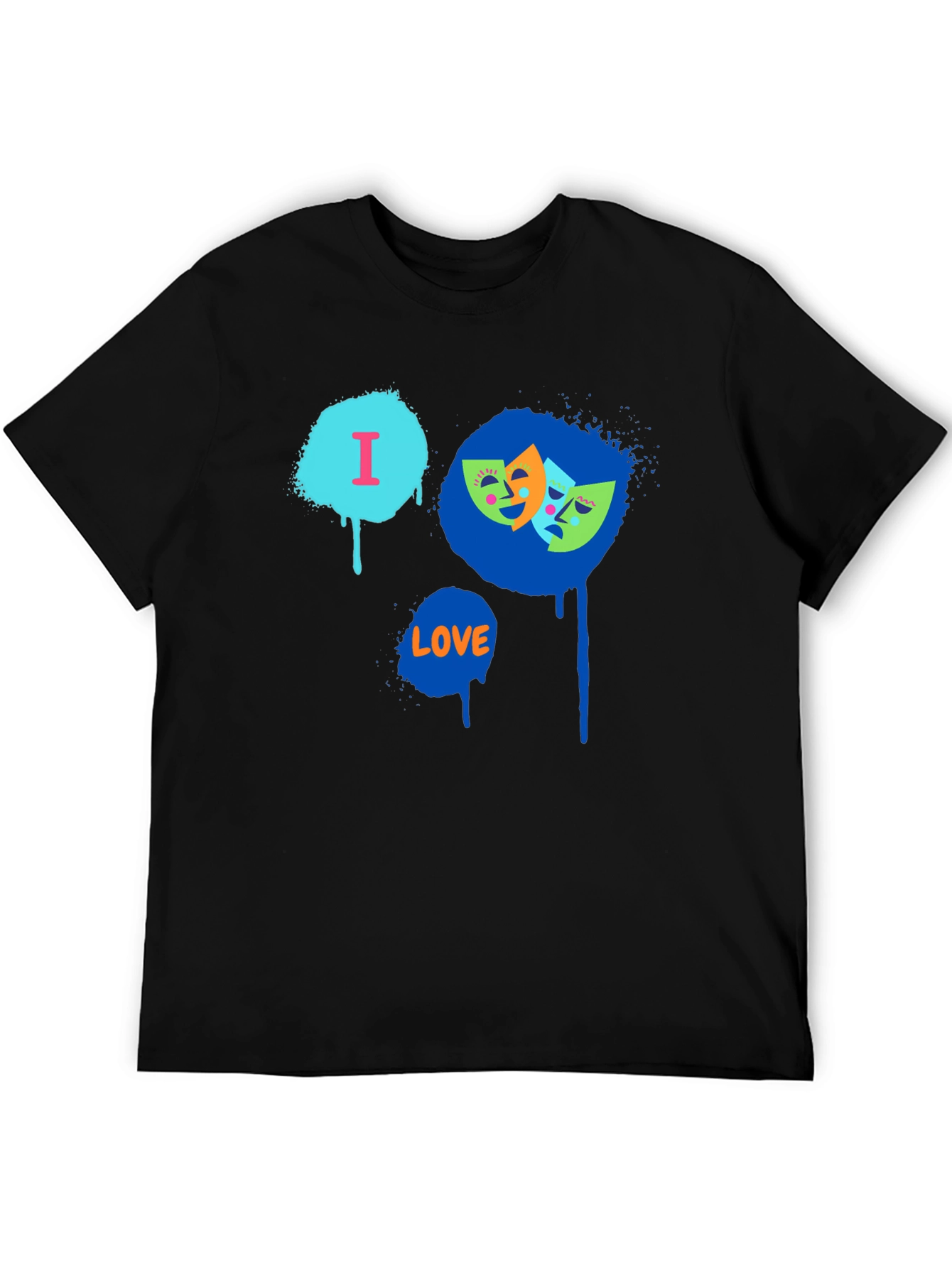 I Love Drama Masks Graphic Black T-Shirt