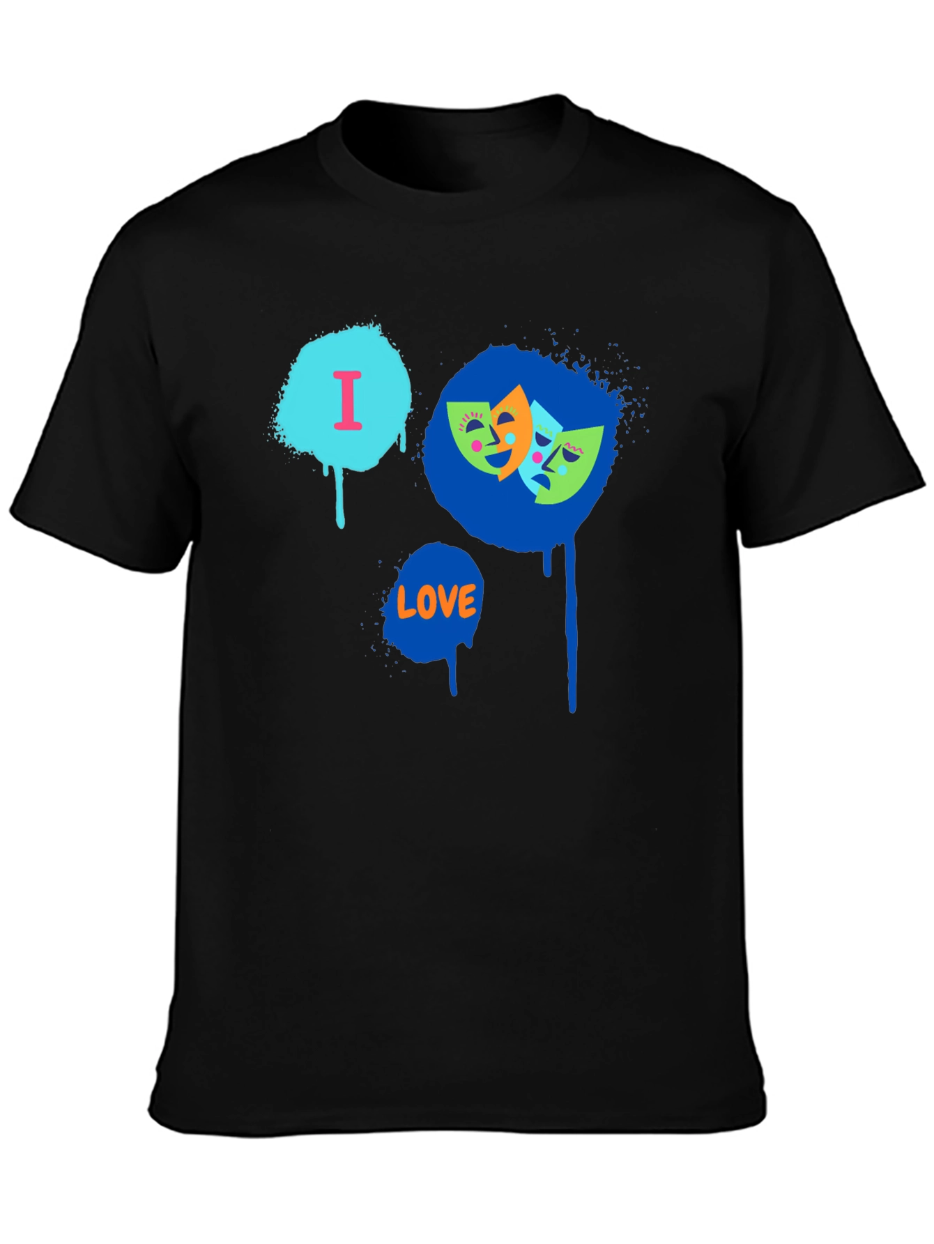 I Love Drama Masks Graphic Black T-Shirt
