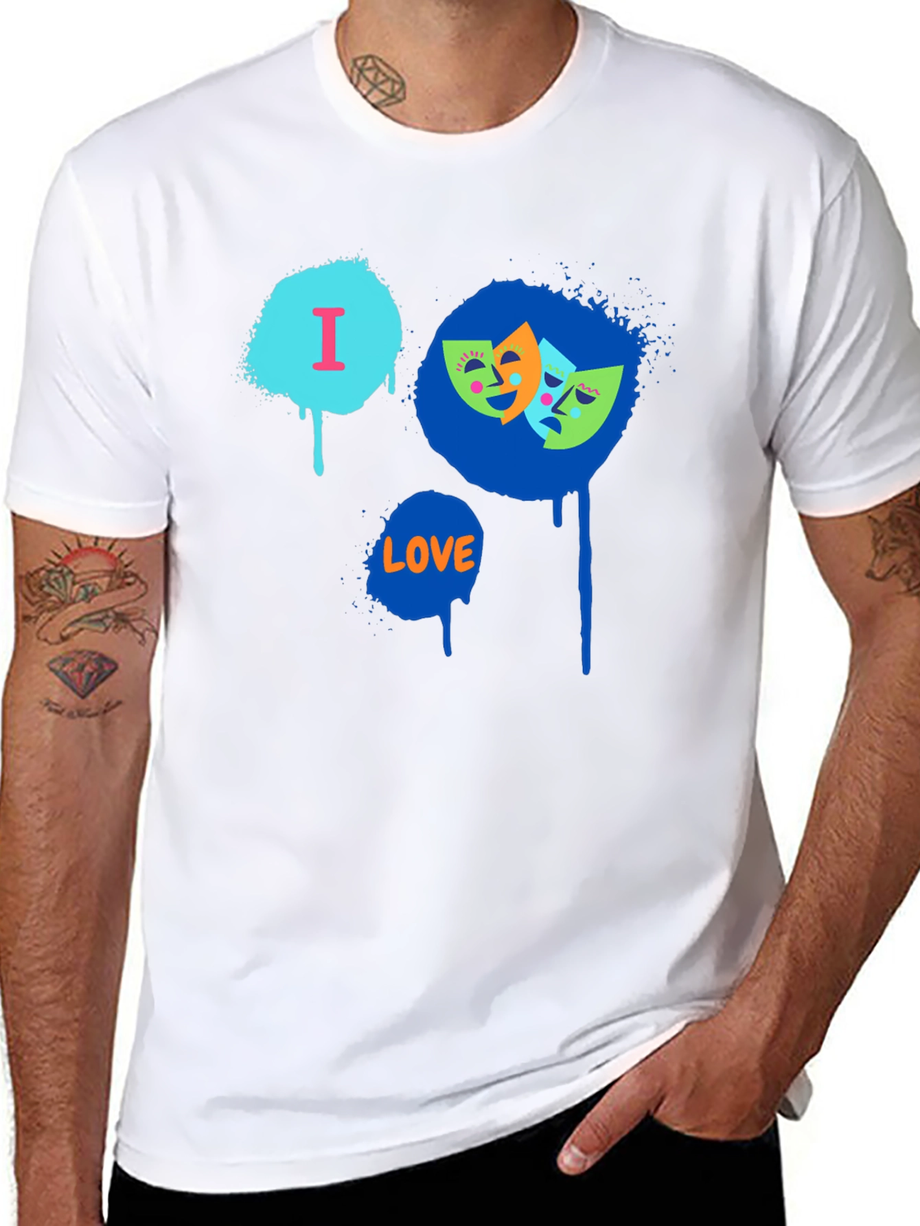 I Love Drama Masks Graphic Black T-Shirt
