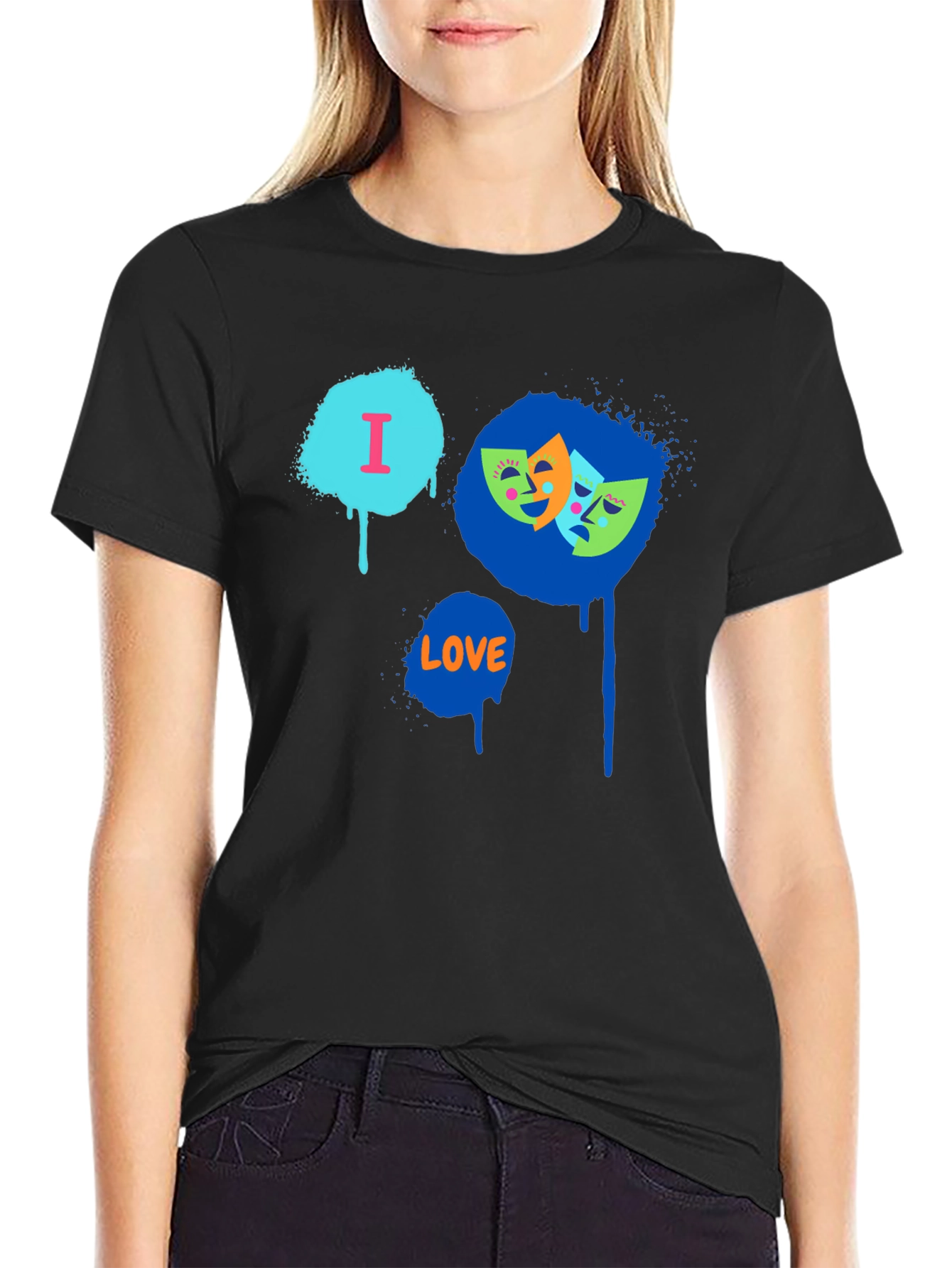 I Love Drama Masks Graphic Black T-Shirt