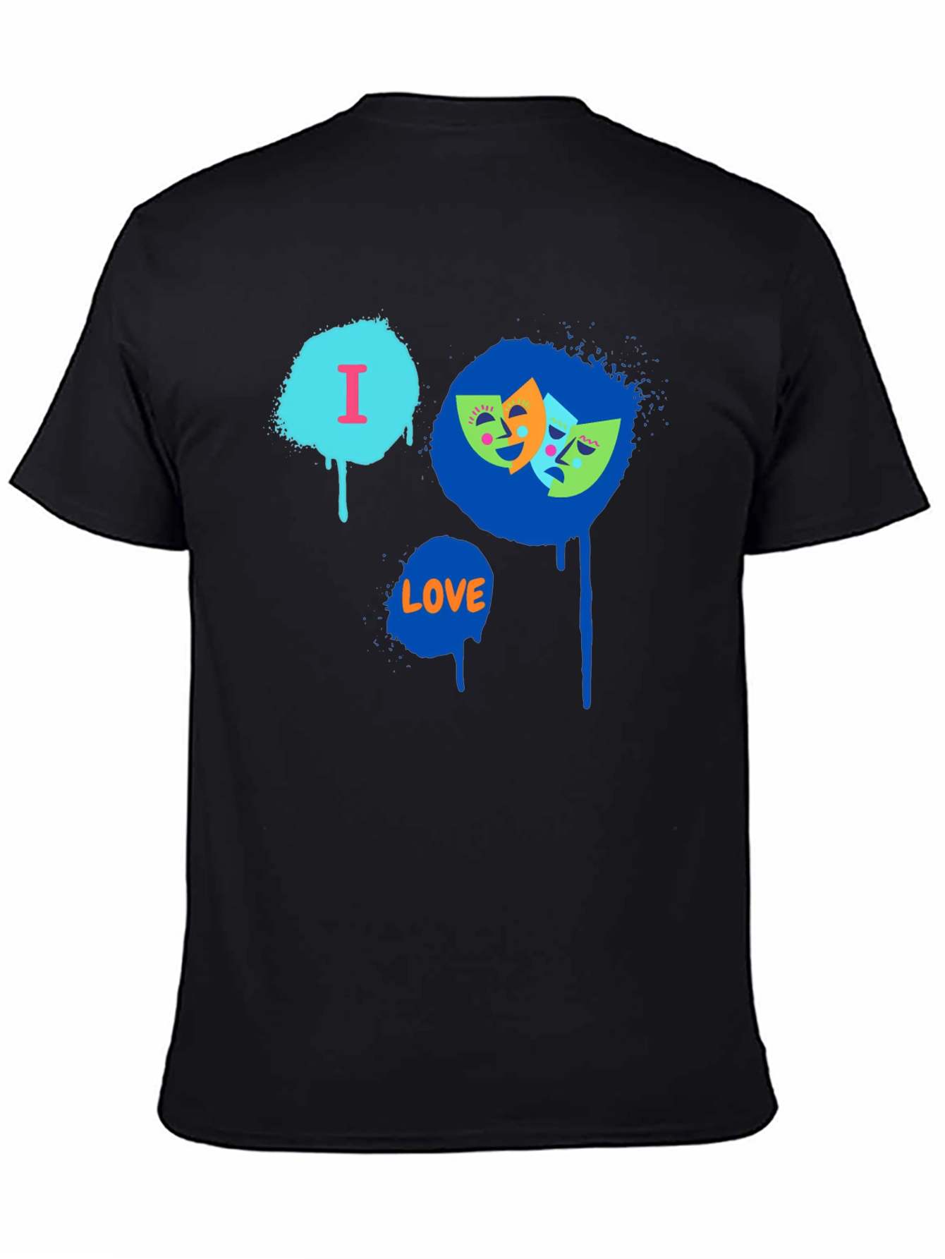 I Love Drama Masks Graphic Black T-Shirt