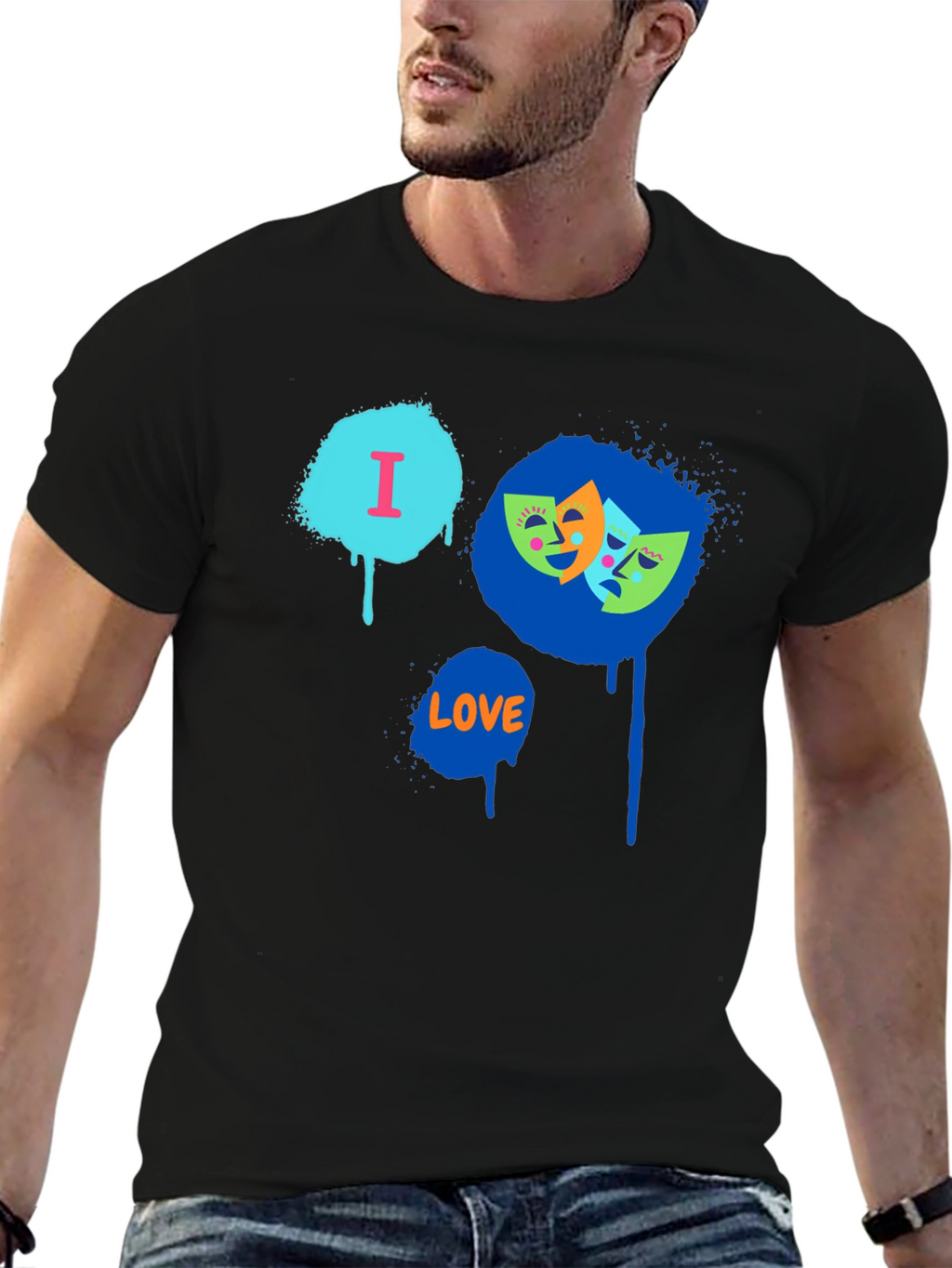 I Love Drama Masks Graphic Black T-Shirt
