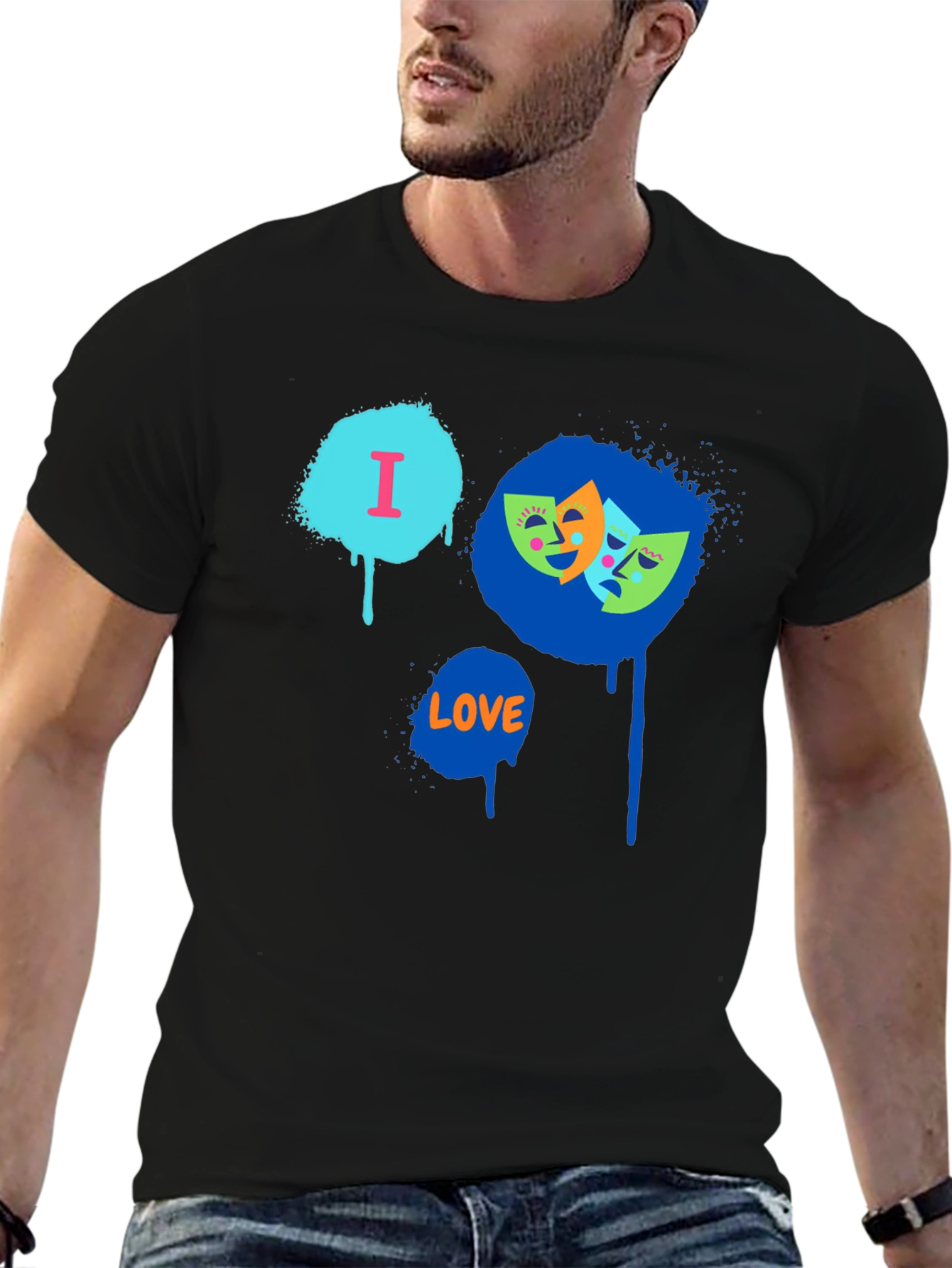 I Love Drama Masks Graphic Black T-Shirt