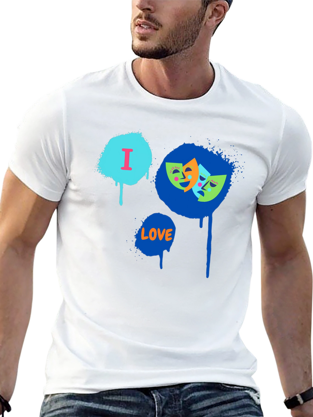 I Love Drama Masks Graphic Black T-Shirt