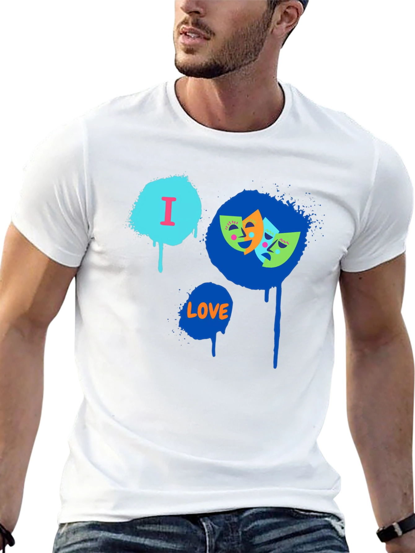 I Love Drama Masks Graphic Black T-Shirt