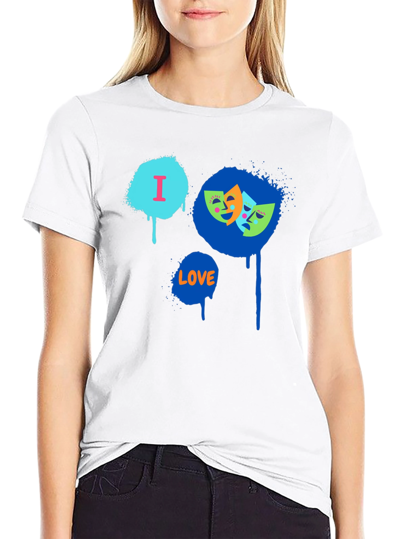 I Love Drama Masks Graphic Black T-Shirt