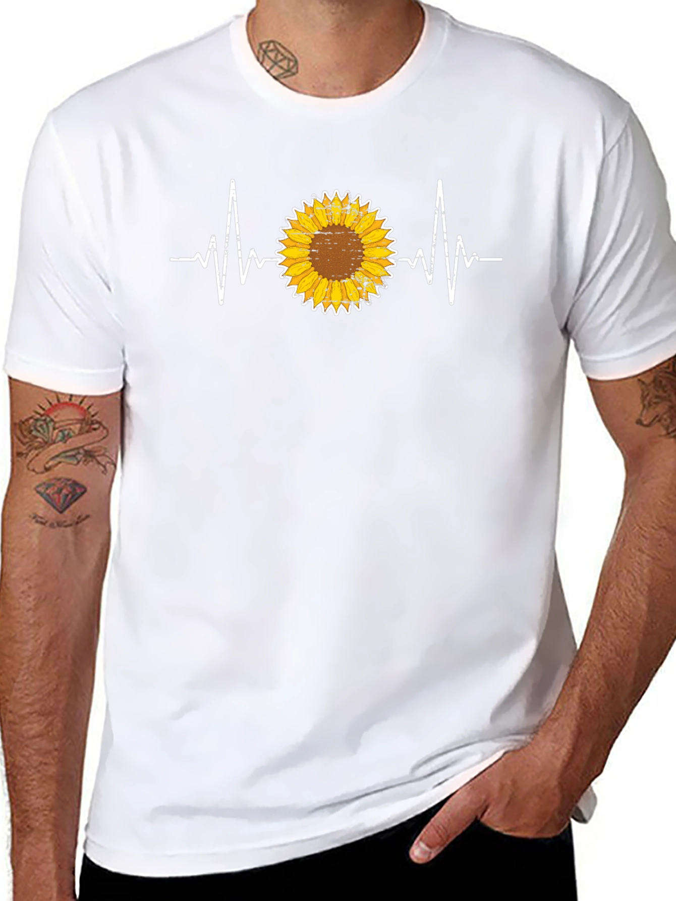 Sunflower Heartbeat Graphic Tee - Unisex Black T-Shirt