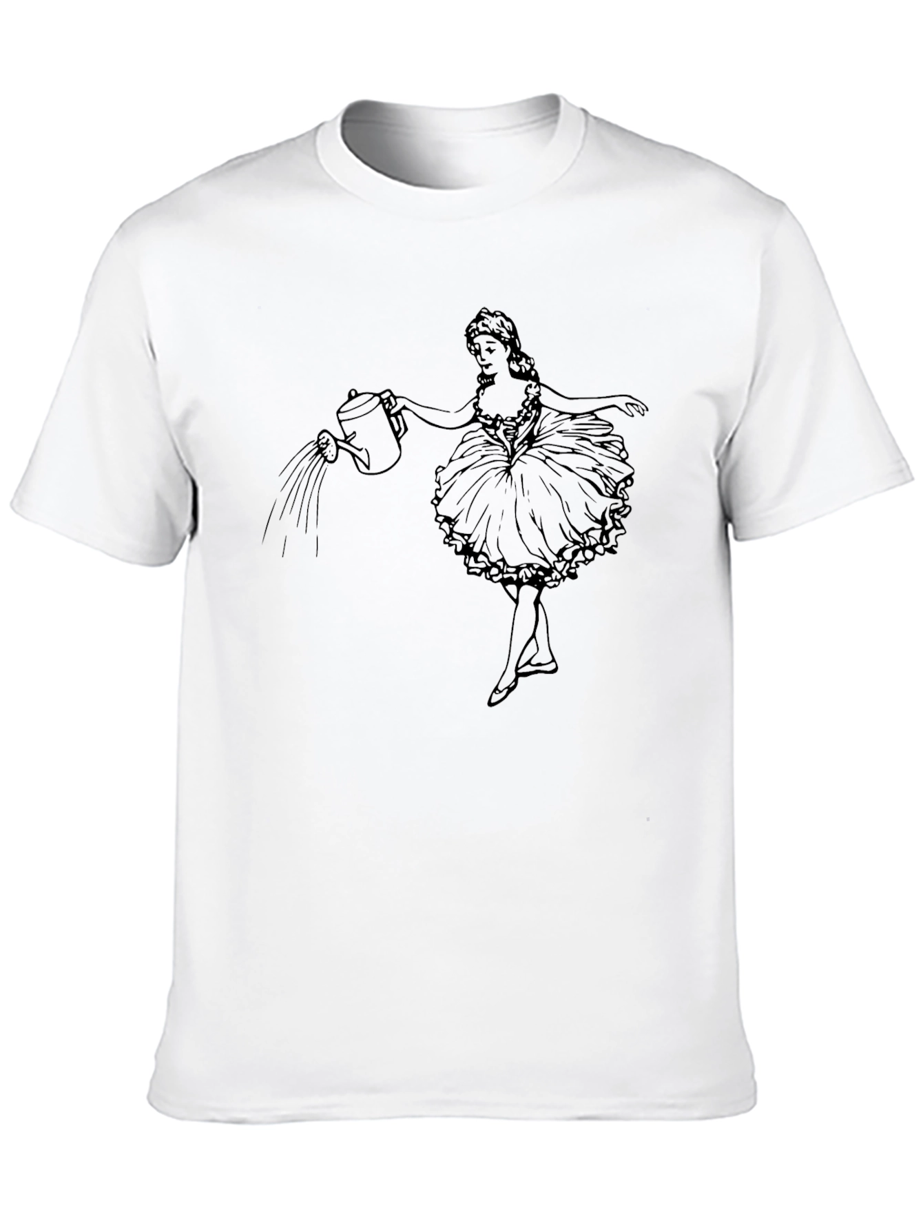 Black Graphic Tee - Ballerina Watering Flowers