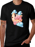 Cute Pig on Moon T-Shirt - Black