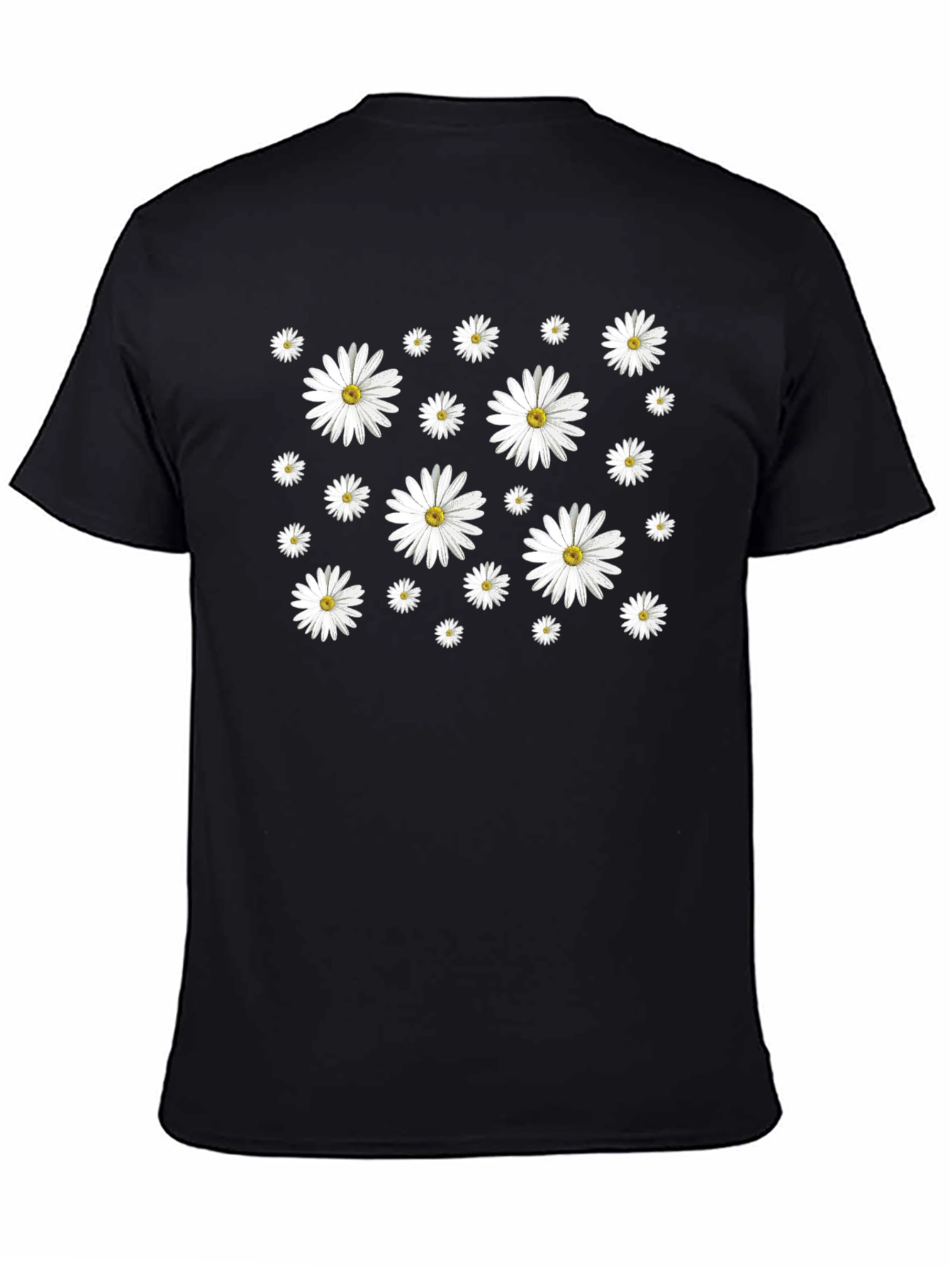 Daisy Pattern Black T-Shirt