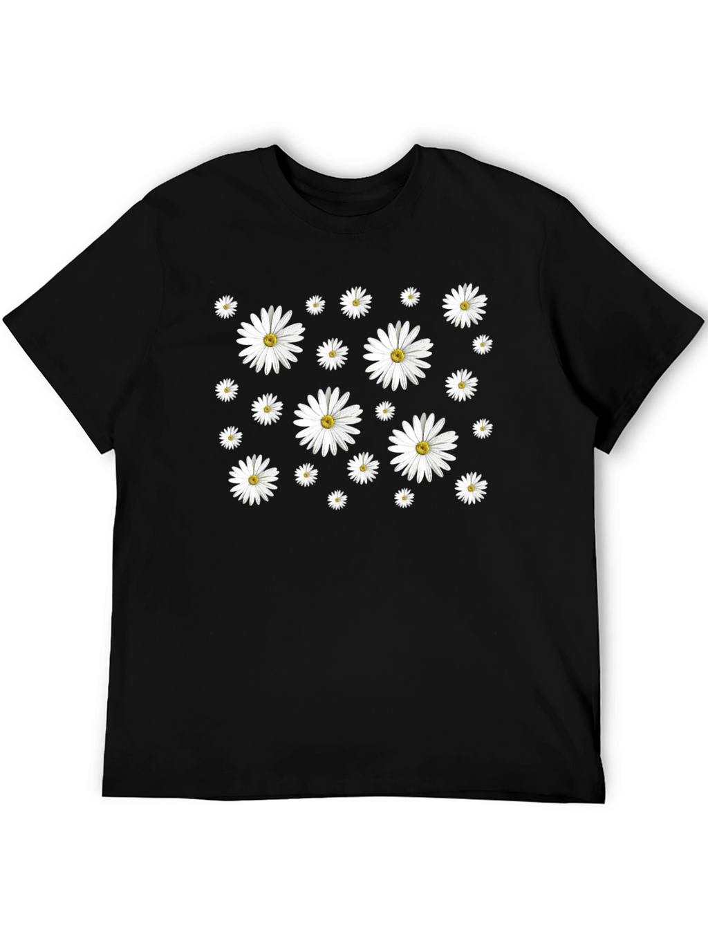 Daisy Pattern Black T-Shirt