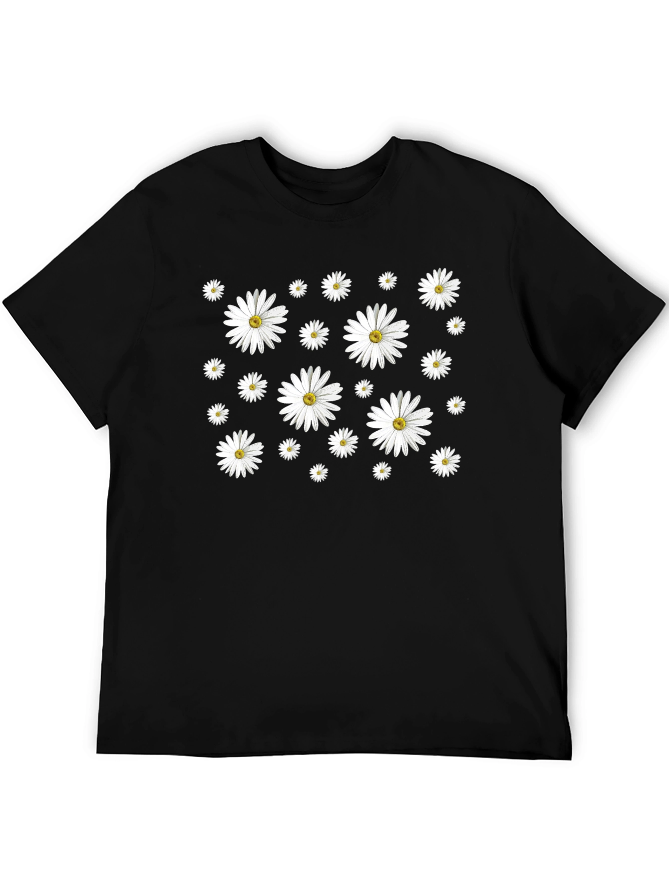 Daisy Pattern Black T-Shirt