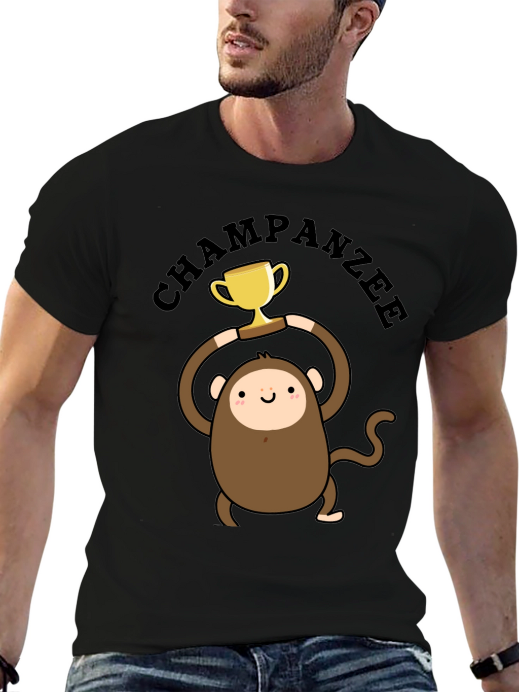 Chimpanzee Champion Graphic Tee - Black Cotton T-Shirt