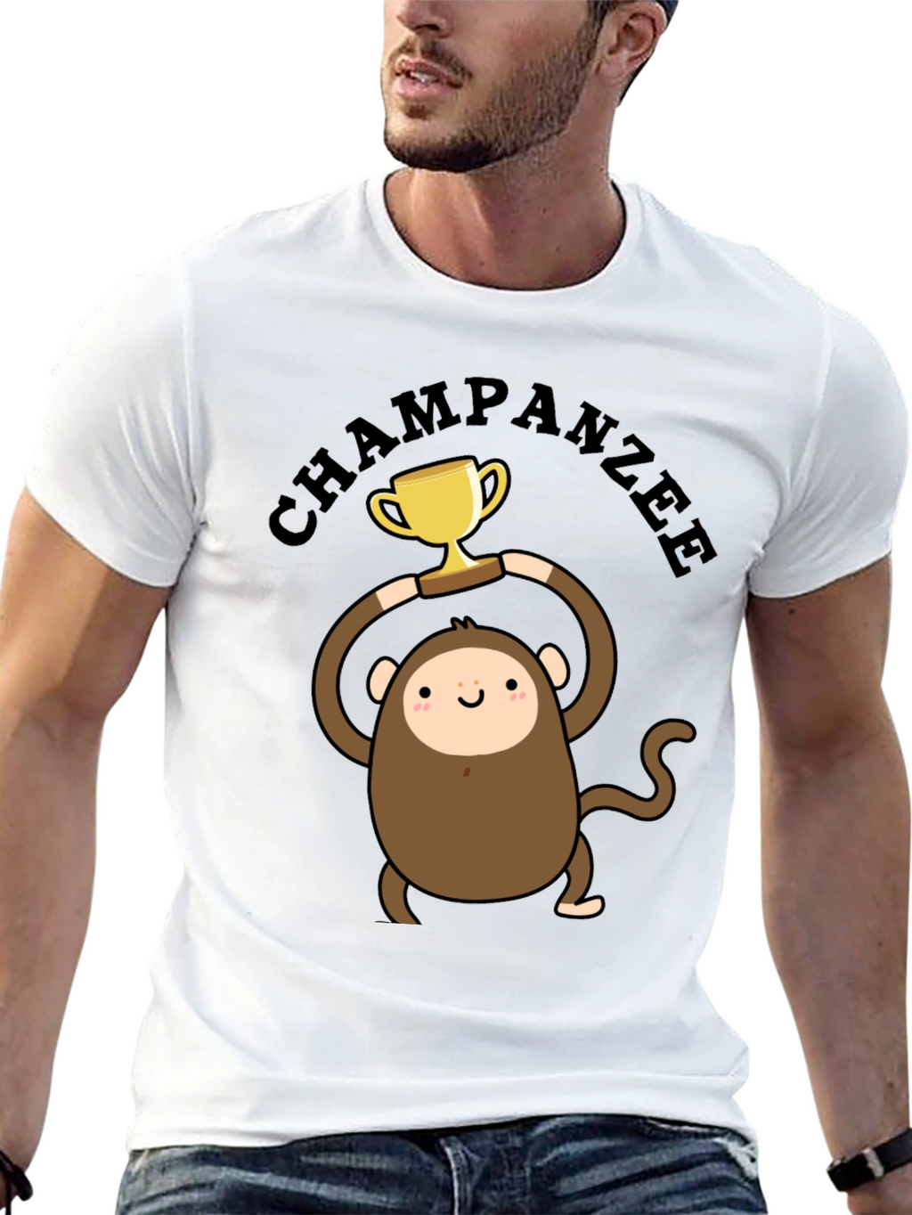 Chimpanzee Champion Graphic Tee - Black Cotton T-Shirt