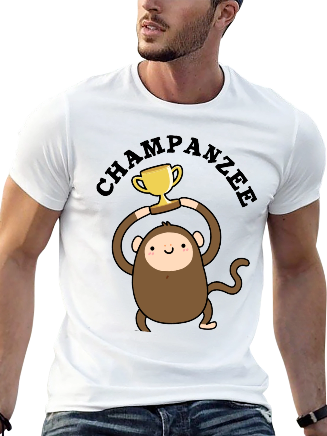 Chimpanzee Champion Graphic Tee - Black Cotton T-Shirt