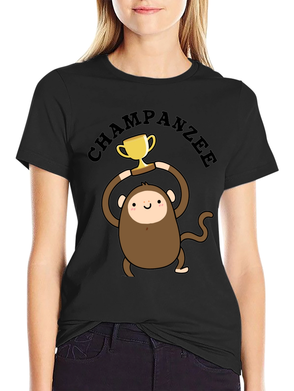 Chimpanzee Champion Graphic Tee - Black Cotton T-Shirt