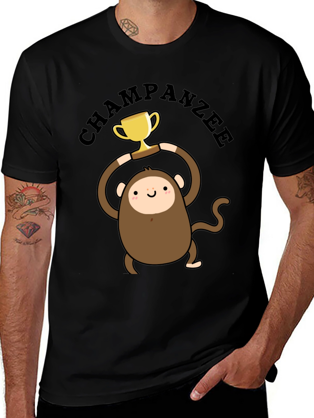 Chimpanzee Champion Graphic Tee - Black Cotton T-Shirt